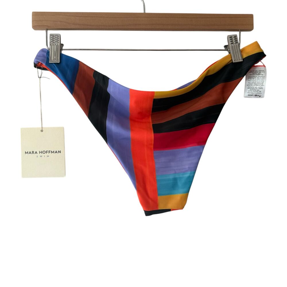 Mara Hoffman Kay Low Rise Cheeky Colorblock Stripe Multicolor Bikini Bottoms L - Picture 6 of 6